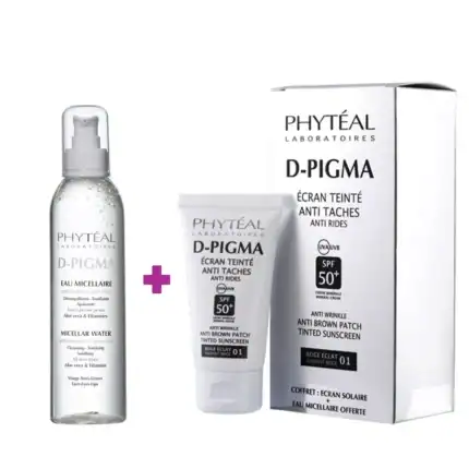 PHYTEAL Dpigma Ecran Teinté Beige Eclat SPF50 + Eau Micellaire à L’aloe Vera 150ml Offerte